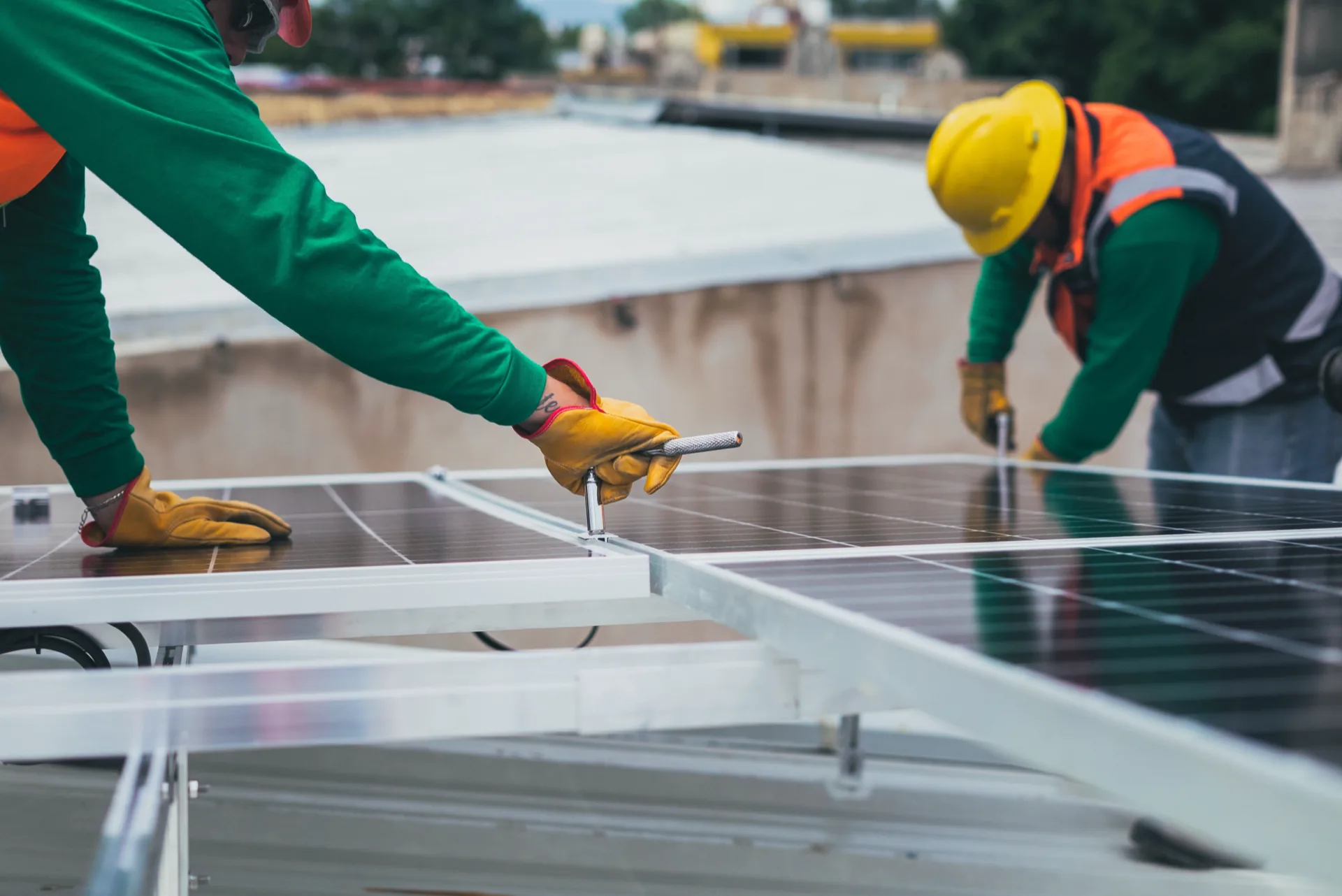 Engineers at a commercial solar installation in Ghana